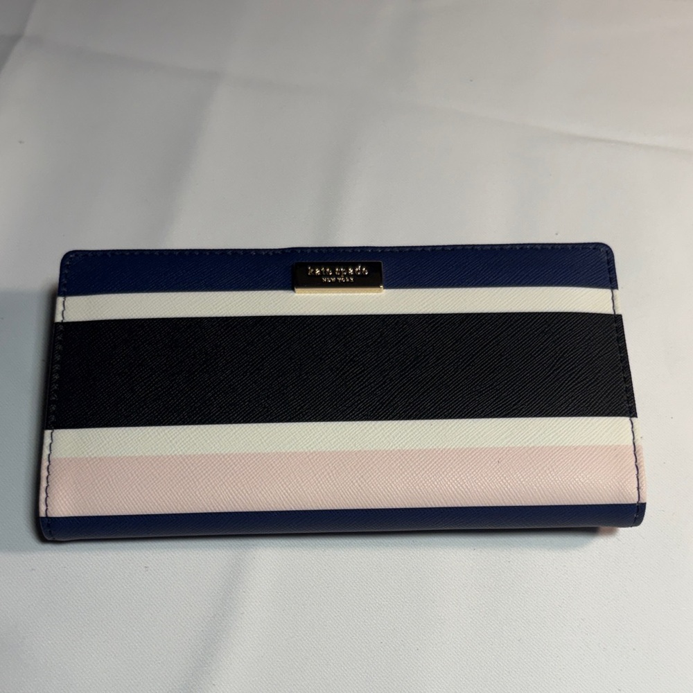 kate spade Striped Continental Wallet - Navy, Black, White, Blush Pink